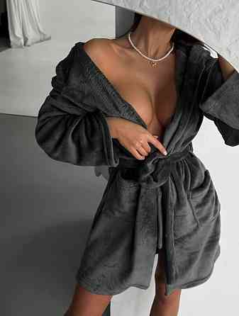 Жіночий теплий короткий халат із поясом із турецької махри Графіт, 42/44 Одеса