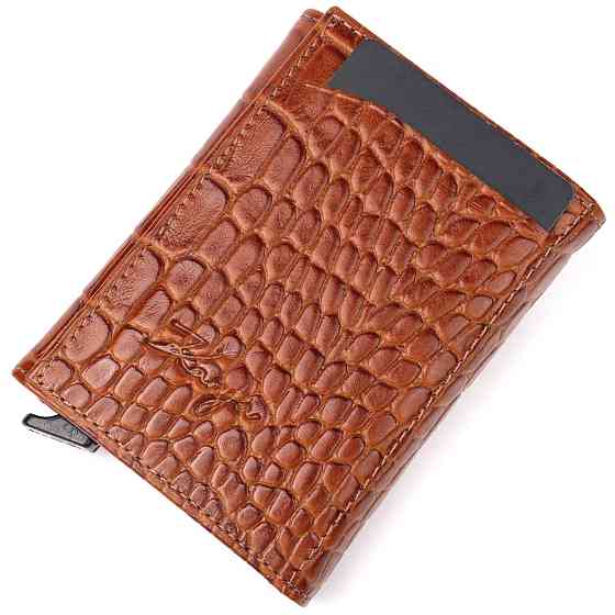Визитница из натуральной фактурной кожи под крокодила KARYA 20986 Коричневый Киев