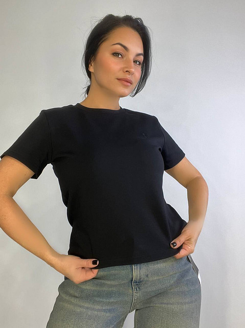 Футболка жіноча A-N 25197 вишивка літера F однотонна базова середня довжина one size, чорний, one size Київ - фото 14