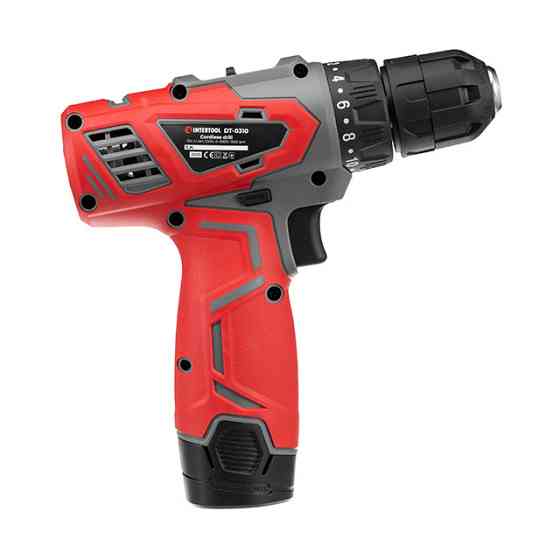 Дриль-шурупокрут акумуляторний 12 В, 30 Nm, 0-350/0-1300 об/хв., 0.8-10 мм, 1.5 Аг INTERTOOL DT-0310 Киев