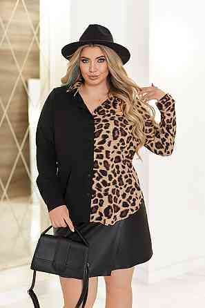 Елегантна блуза з леопардовим принтом "Sanna" | Норма і батал Чорний, 50-52 Київ