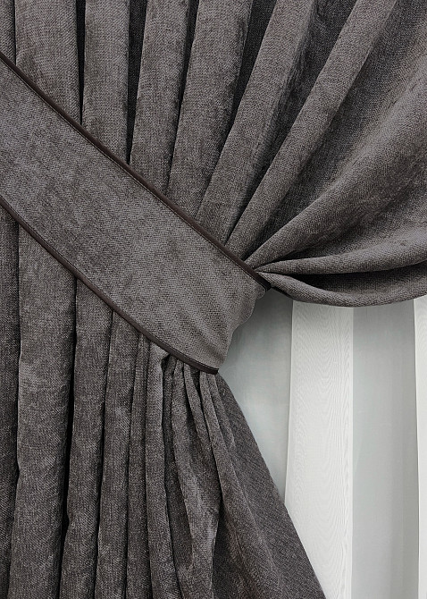 Комплект готових штор VR-Textil Шеніл преміум VELMIRA Rich № 1928ш Сіро-коричневий 150х290 см 2 шт (33-0994) Київ - фото 5