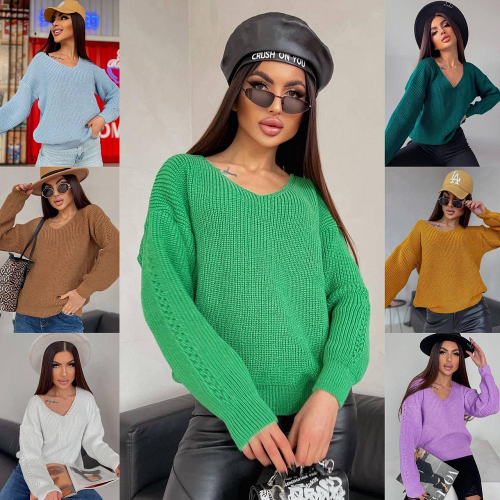 Жіночий модний светр однотонний з V-подібним вирізом. Київ - фото 2