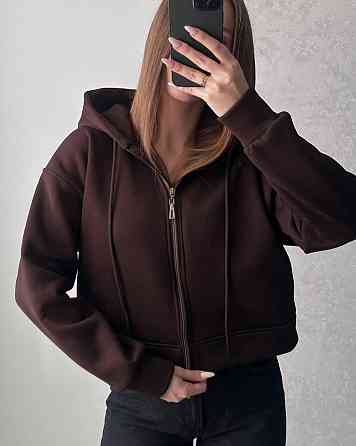 Жіноча базова тепла зип-худі тринитка на флісі Шоколад Одеса