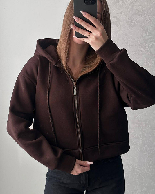 Жіноча базова тепла зип-худі тринитка на флісі Шоколад Одеса - фото 1