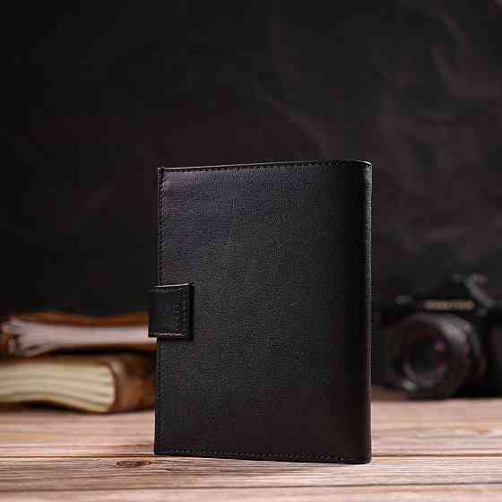 Класичний вертикальний чоловічий портмоне середнього розміру з натуральної гладкої шкіри CANPELLINI 21857 Чорний Київ