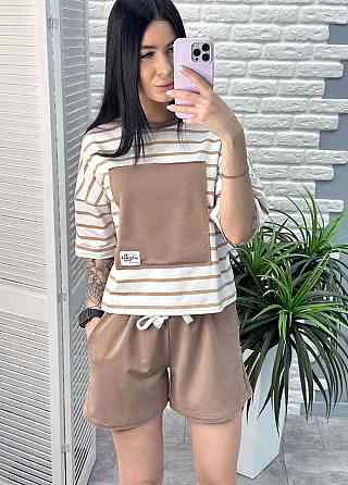 Легкий спортивний костюм у смужку "Smart" оптом | Норма | Розпродаж моделі Капучіно, 46-48 Київ