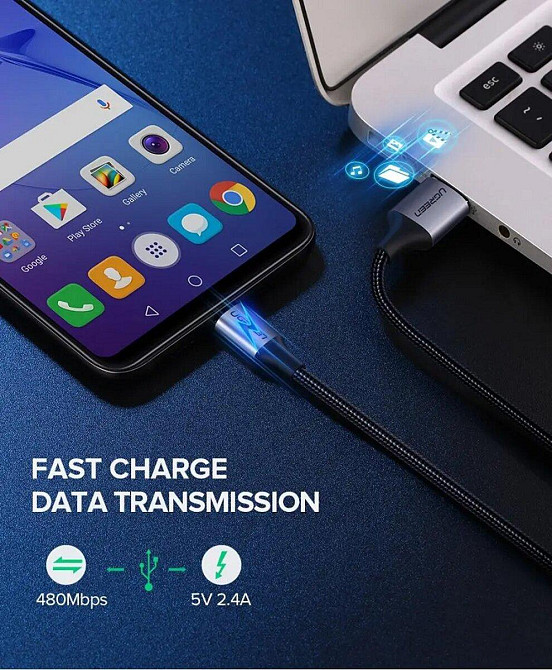 Кабель UGREEN US290 USB 2.0 A - Micro USB нікельований з обплетенням 2m, колір чорний UGR-60148 Одеса - фото 4