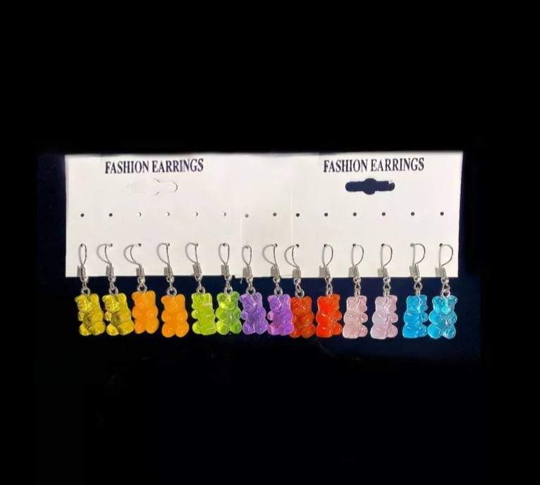 Сережки мишки, в наборе 7 пар - размер мишки 1,6*1см, смола Киев - изображение 1