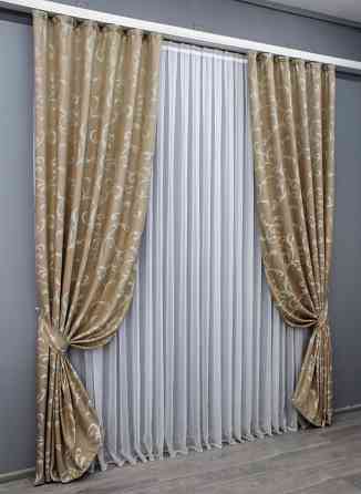 Комплект готовых штор VR-Textil Жаккард Allure № 1615ш Темно-бежевый 150х270 см 2 шт (33-0572) Киев