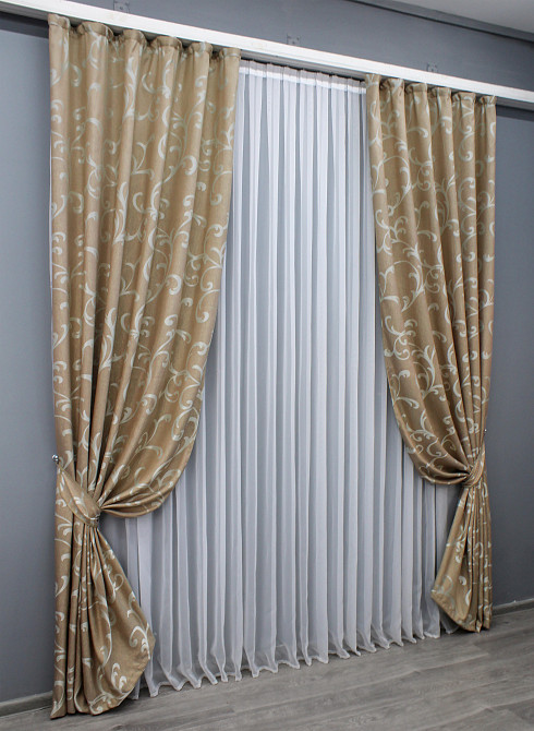 Комплект готових штор VR-Textil Жакард Allure № 1615ш Темно-бежевий 150х270 см 2 шт (33-0572) Київ - фото 3