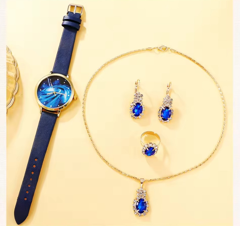 Подарочный набор для женщин космос наручные часы кольцо ожерелье и серьги без подарочной коробки синий Киев - изображение 4