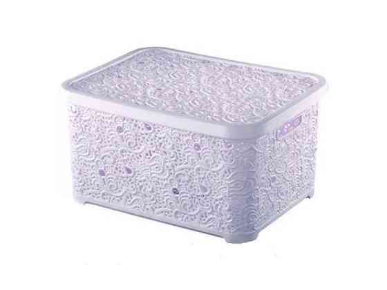 Корзина с крышкой ажурная, Efe plastics 10 л, пудра Одесса