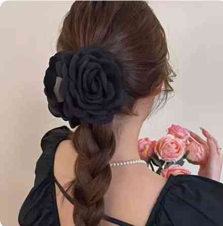 Крабик для волос с цветком розы черный 9 см, заколка краб для волос цветок, женский аксессуар для прически Киев