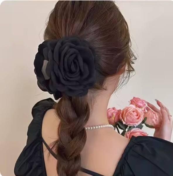 Крабик для волос с цветком розы черный 9 см, заколка краб для волос цветок, женский аксессуар для прически Киев - изображение 3