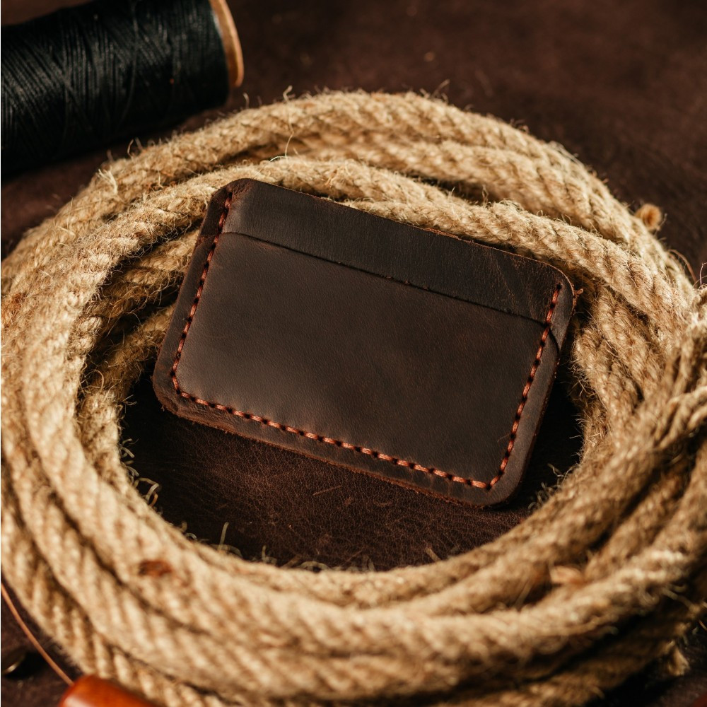 Картхолдер шкіряний Коричневий, стильний органайзер чохол зі шкіри для 4 банківських картокMasterSem Київ - фото 1