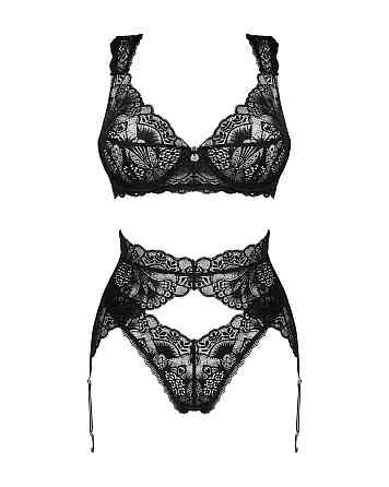 Комплект белья Obsessive Donna Dream 3-pcs set XL/2XL Black, бюстгальтер, стринги, пояс для чулок Sex Aura Киев