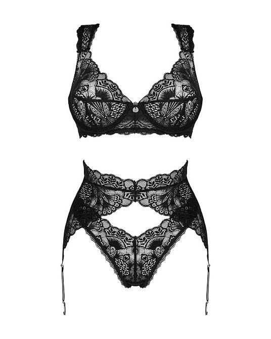 Комплект белья Obsessive Donna Dream 3-pcs set XL/2XL Black, бюстгальтер, стринги, пояс для чулок Sex Aura Киев - изображение 3