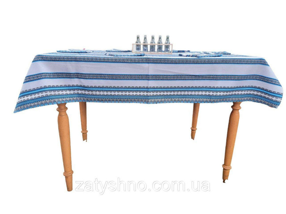 Голубая  скатерть с салфетками   машинная вышивка 230*140 Киев - изображение 3