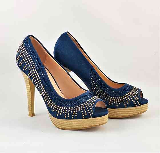 Жіночі Сині Туфлі на Каблуку Шпильке Замшеві Модельні (розміри: 36,37,38,39,40) — 35-7 Дніпро