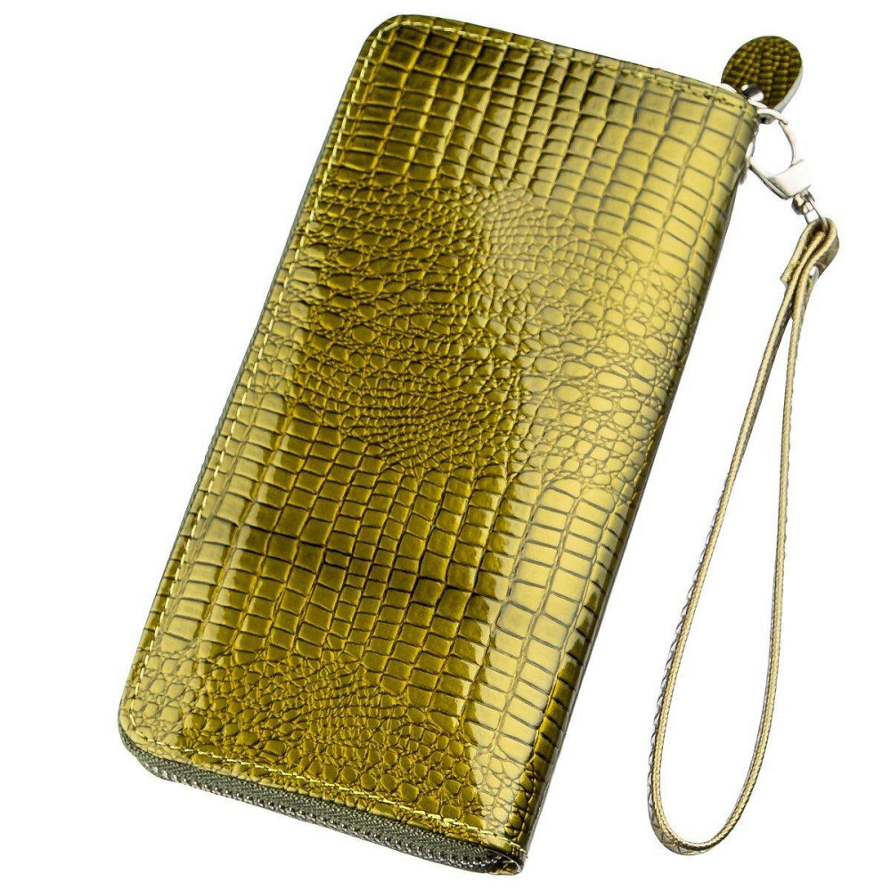 Кошелек женский на одну молнию из экокожи лаковый хамелеон KIVI 19027 Зеленый Киев - изображение 4