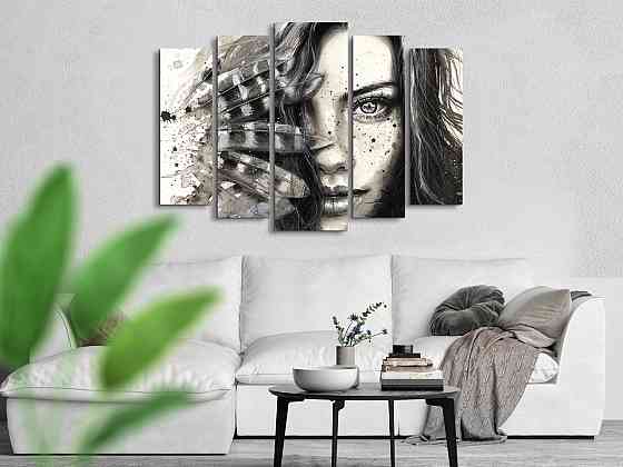 Модульна картина у вітальню / спальню Дівчина з пір'ям Art-472_5 ( 80х118см ) Київ