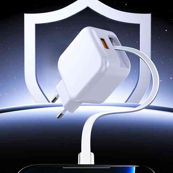 Мережевий зарядний пристрій з кабелем WUW-C268 12W fast charger USB A +retractable 70cm type c Cable Одеса