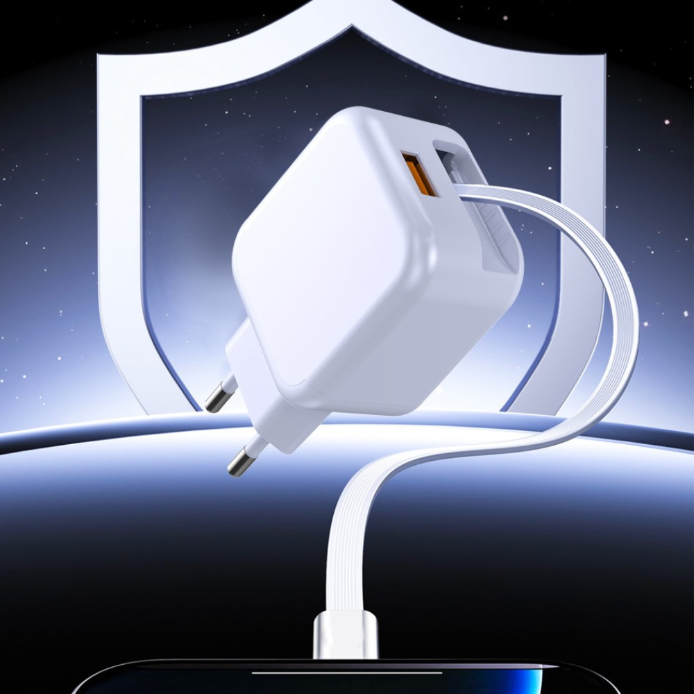 Мережевий зарядний пристрій з кабелем WUW-C268 12W fast charger USB A +retractable 70cm type c Cable Одеса - фото 5