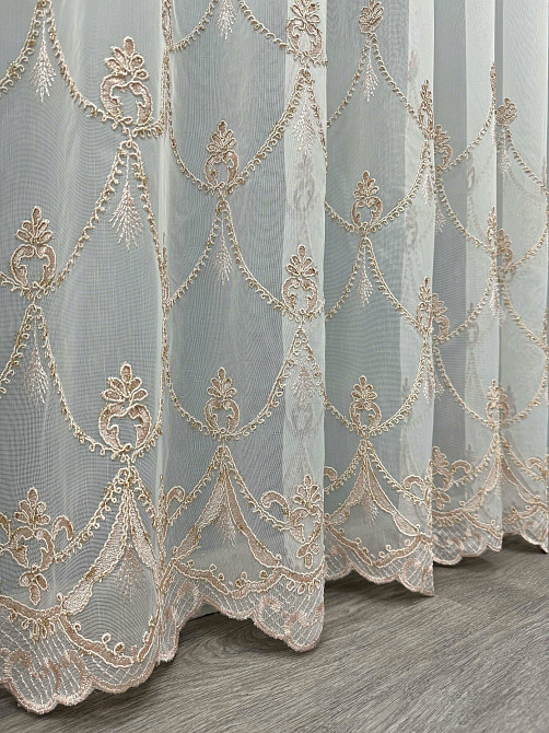 Тюль VR-Textil 1468т Фатин з вишивкою Молочний з пудровим 300х270 см (40-007) Київ - фото 6