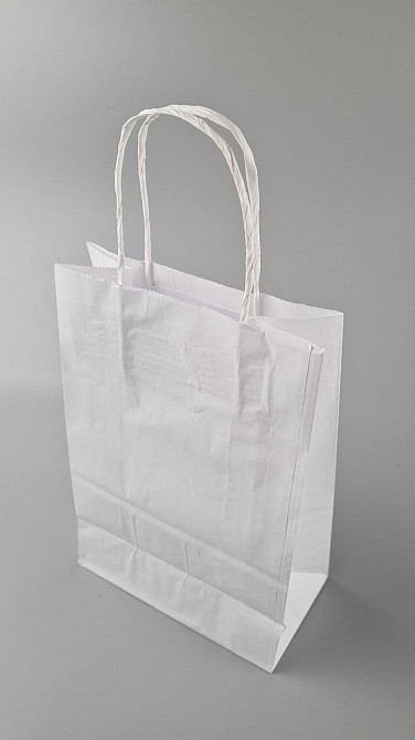 Пакет с ручками бумажный крафт белый 170х90х240, 70г/м2 (25 шт) Харьков - изображение 1