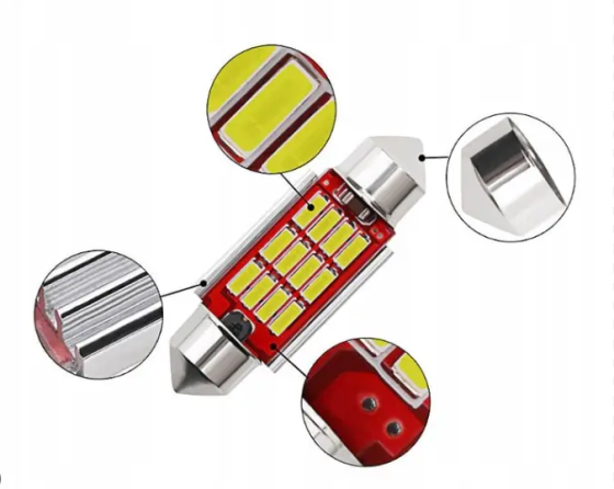 LED C5W C10W 39мм, 12 SMD 4014, з обманкою Canbus, білий, лампа для салону авто і номера Київ