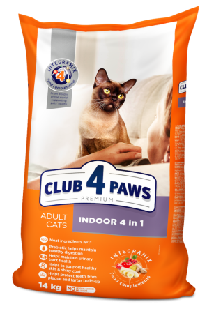 Сухий корм для дорослих котів Клуб 4 Лапи Club 4 Paws Indoor 4 in 1 які живуть в приміщенні 1 кг (на вагу) Вінниця