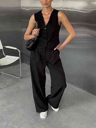 Жіночий класичний брючний костюм-двійка: жилет і штани костюмка Чорний, 42/44 Одеса