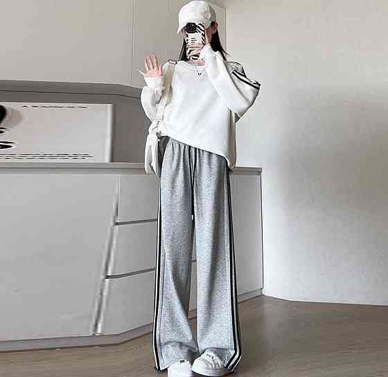 Жіночі повсякденні оверсайз штани з лампасами двонитка Сірий Одеса