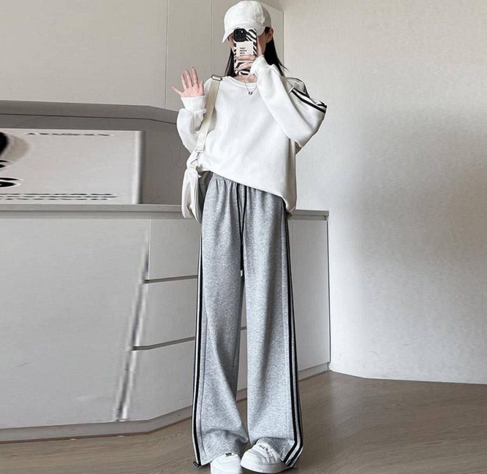 Жіночі повсякденні оверсайз штани з лампасами двонитка Сірий Одеса - фото 1