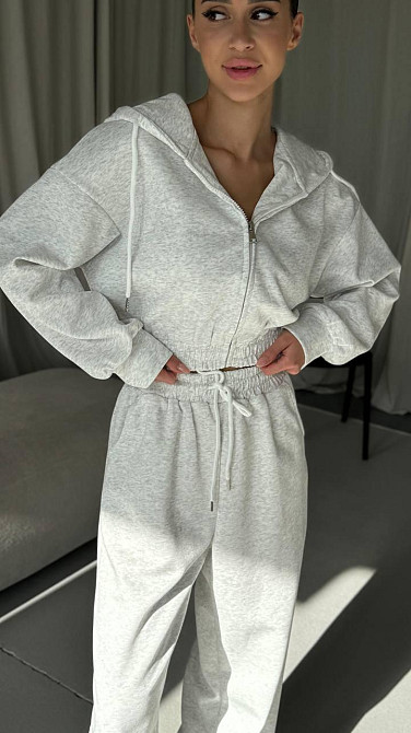 Жіночий прогулянковий оверсайз костюм двійка: кофта і штани двонитка Одеса - фото 1