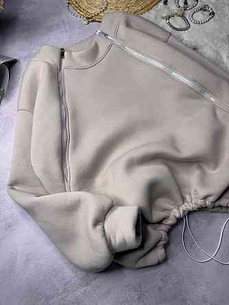 Жіноча стильна тепла об'ємна худі турецька треніт на флісі Бежевий Одеса