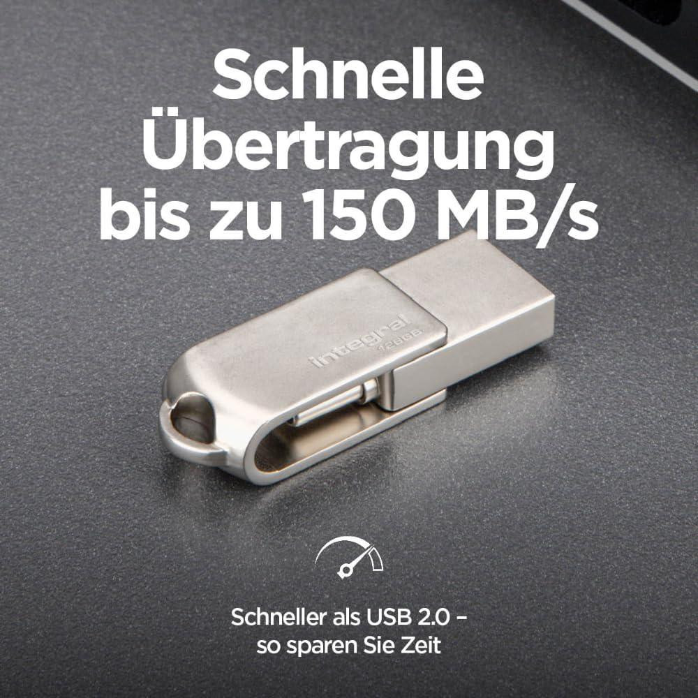 Флешка Integral 360-Dual 256GB сірий USB 3.2 Gen1 Type-A/Type-C металевий 5Gbps OTG для ноутбука смартфона iPhone iPad Київ - фото 4