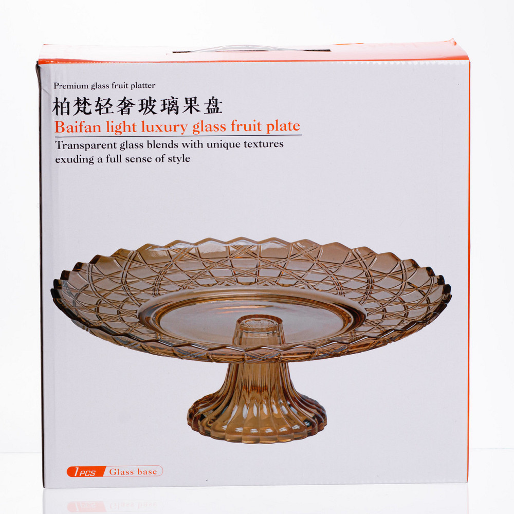 Фруктовниця скляна на ніжці Ø29 (см) кругла ваза цукерниця для фруктів Коричневий 64486-20 Київ - фото 4