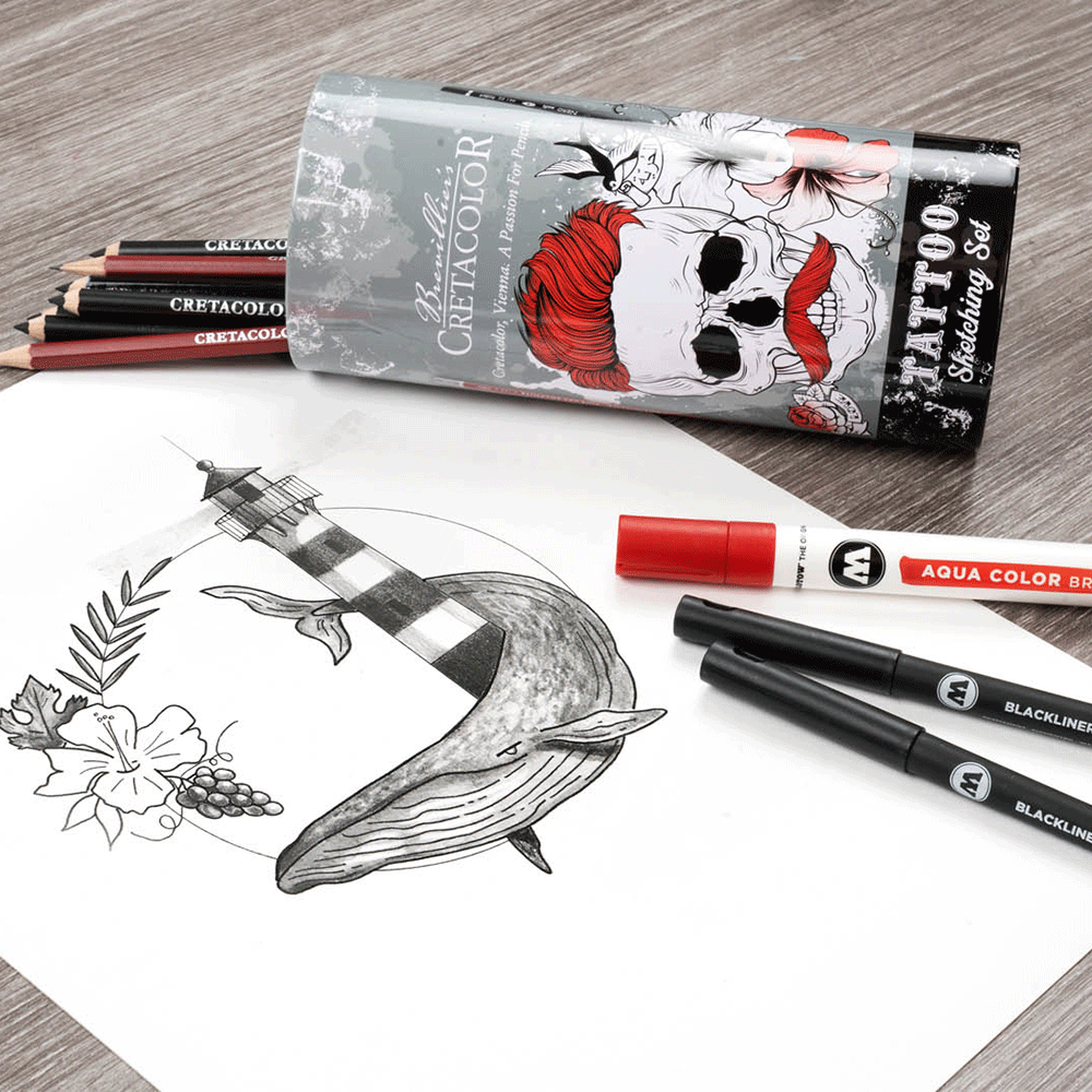 Набор художественных материалов TATTOO SKETCHING 14шт металлическая коробка Cretacolor Киев - изображение 6