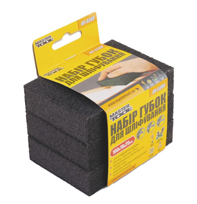 MASTERTOOL Губка для шліфування MASTERTOOL двостороння набір 3 шт Р60/80 Р120/180 Р240/320 100х Киев - изображение 2