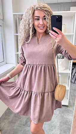 Женское базовое повседневное платье микро вельвет Беж, 50/52 Одесса