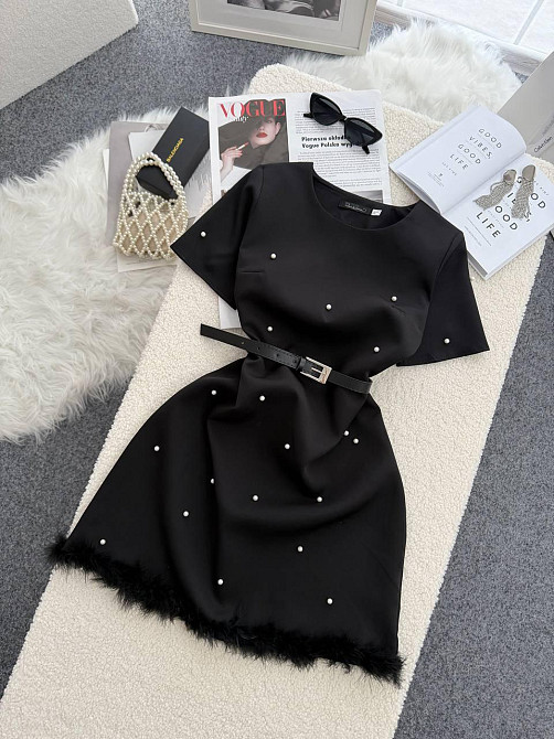 Жіноче романтичне плаття з перлинами та натуральним пір'ям креп костюмка 46/48 Одеса - фото 8