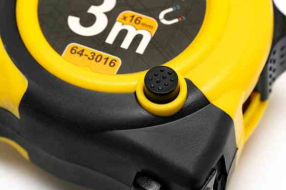 Рулетка MASTERTOOL 3 м×16 мм з магнітами 2 фіксатори кнопка STOP покриття TPR нейлонове покриття 64-3016 Коломия