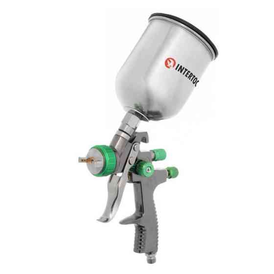 Фарбопульт пневматичний LVLP GREEN, професійний, форсунка: 1,3 мм, верхній металевий бачок: 600 мл, 1,5 бар INTERTOOL PT-0131 Київ