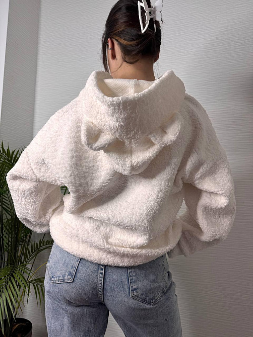 Женская теплая плюшевая худи с ушками турецкий мягкий мех Белый Одесса - изображение 5
