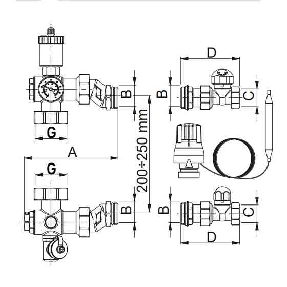 Змішувальна група термостатична з ексцентриками Roho R71-100075 - 1"х3/4" (без насосу) (RO0150) Київ