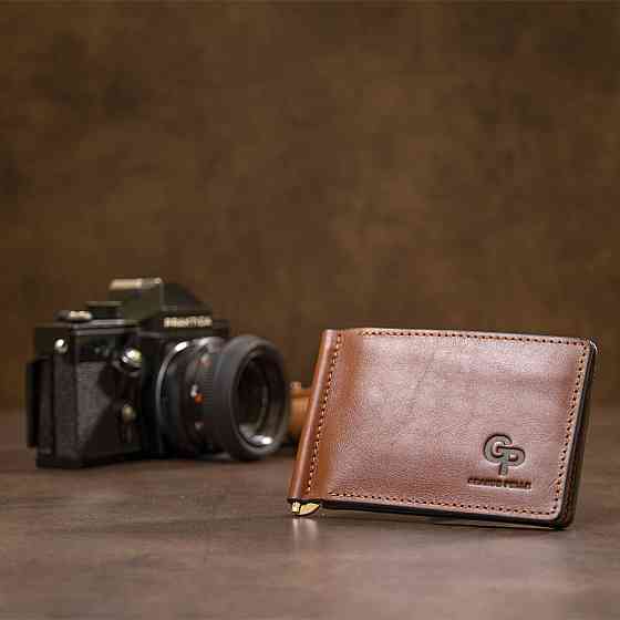 Мужской кожаный зажим для денег GRANDE PELLE 11474 Коричневый Киев