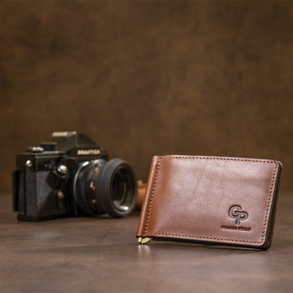 Мужской кожаный зажим для денег GRANDE PELLE 11474 Коричневый Киев - изображение 6