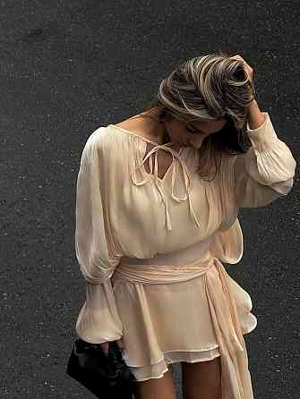 Женское легкое платье с объемной драпировкой шелк армани Шампань Одесса